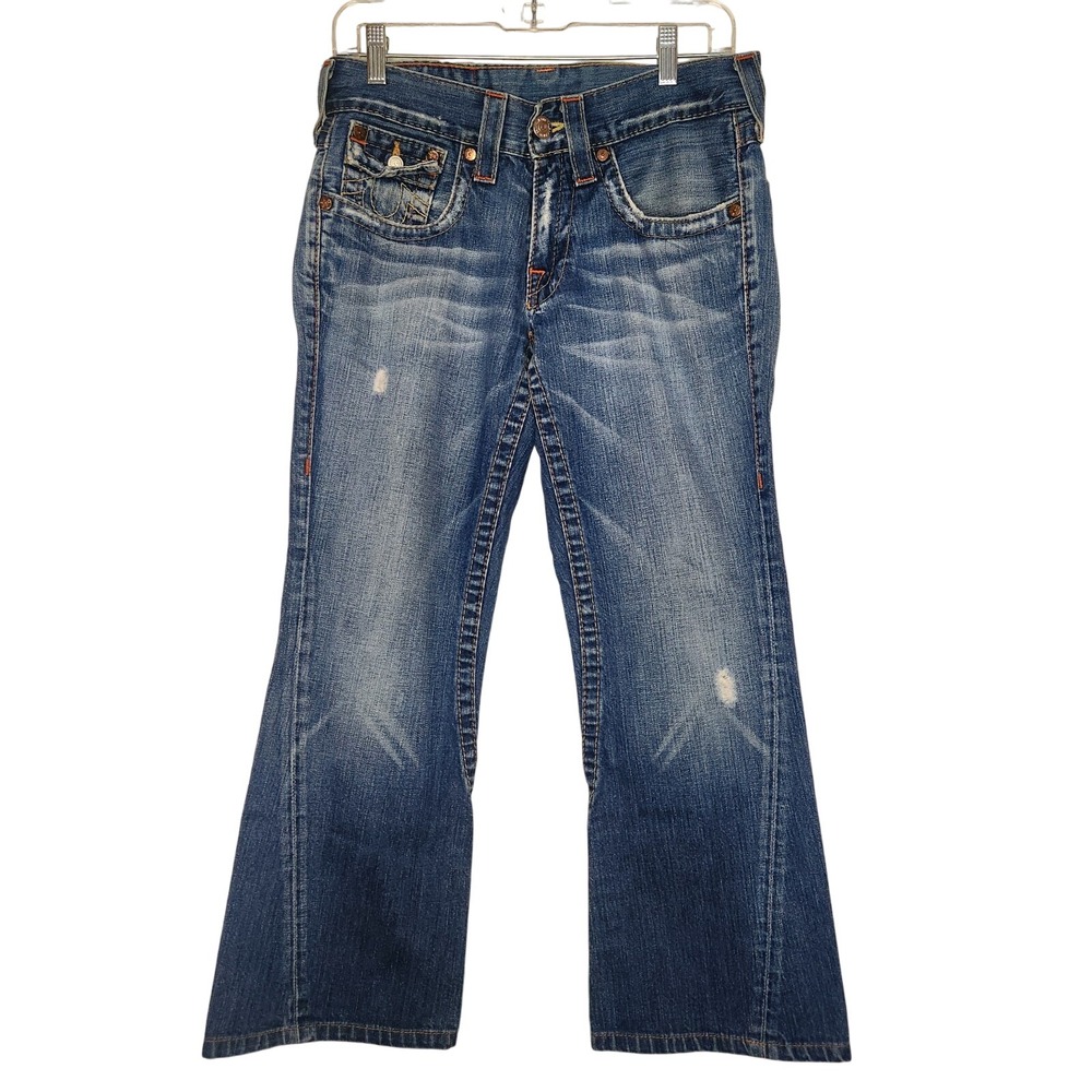 TRUE RELIGION Jeans Womens 30x26 Flare Bootcut Distressed Stitch Denim Y2K